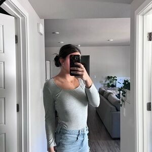 Kaileigh Light Gray Long Sleeve Bodysuit